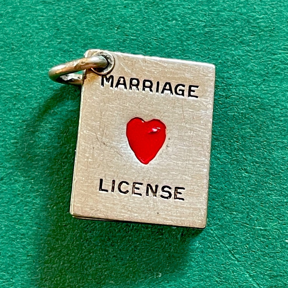 Vintage Sterling Silver Marriage License Charm Moveable With Red Heart